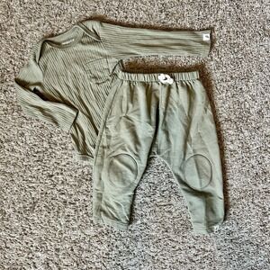 Easy Peasy Organic‎ Cotton Ribbed Long Sleeve Bodysuit Pants Set 12M Olive Green
